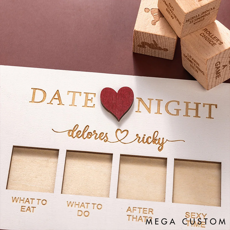 Personalized Couple 5 Pcs Wooden Date Night Dice Valentine's Day Gift for Husband Wife Boyfriend Girlfriend Date Night Ideas