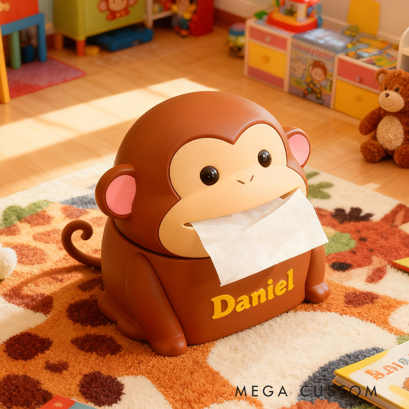 Personalized 3D Printed Monkey Tissue Box Cover - Custom Name Kids' Room Decor