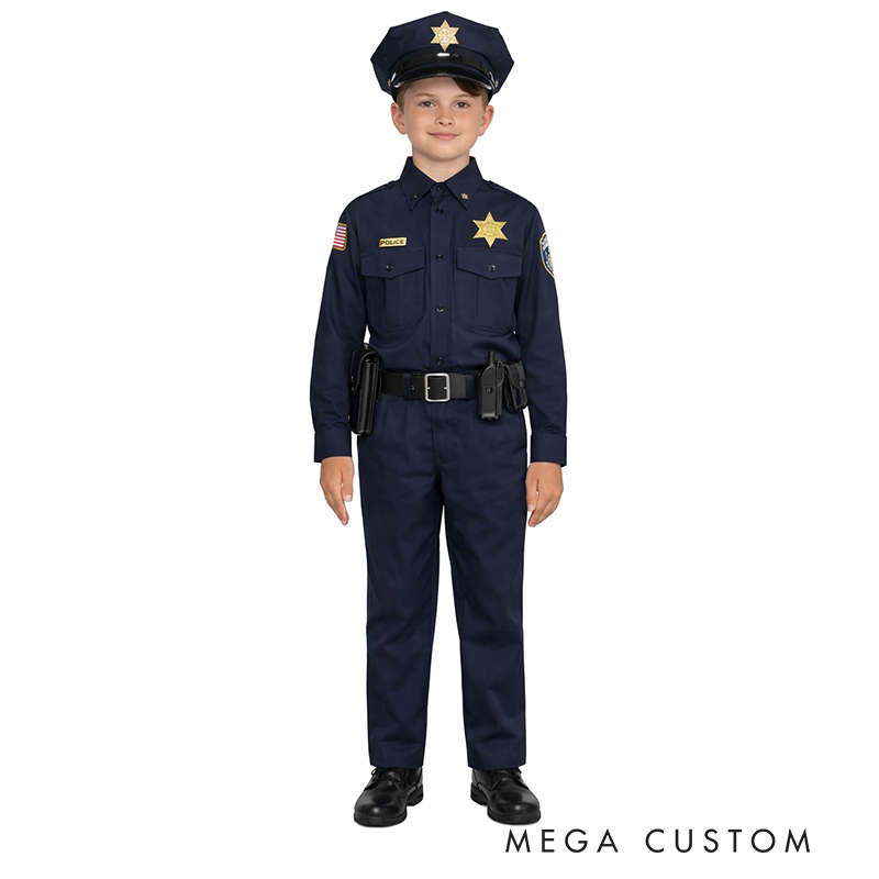 Personalized Kids Police with Hat Holiday Play Costume Kids Police Hat Embroidered Police Jacket