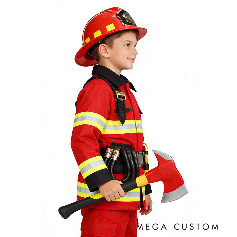 Personalized Kids Firefighter with Hat Holiday Play Costume Kids Firefighter Hat Embroidered Firefighter Clothing Set