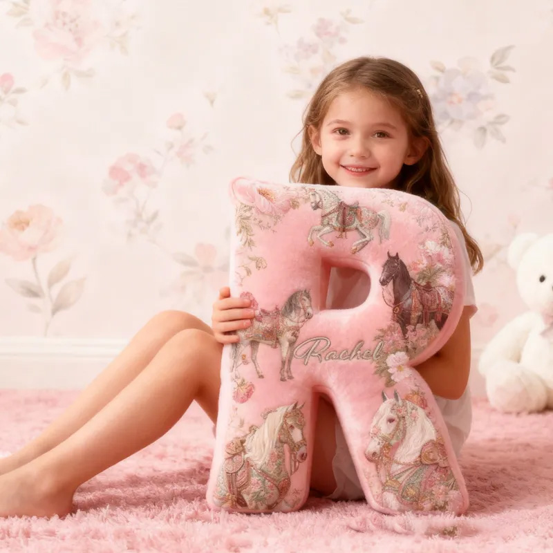 Personalized Riding Floral Letter Pillow Floral Horse Custom Name Festive Flower Decor with French Countryside Gifts for Family Graphic 3D Print for Riding Lovers Equestrian Lovers