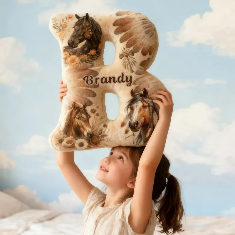 Personalized Equestrian Riding Chief Feather Letter Pillow Horse Custom Name Festive Flower Decor with French Countryside Gifts for Family Graphic 3D Print Riding Equestrian Lovers