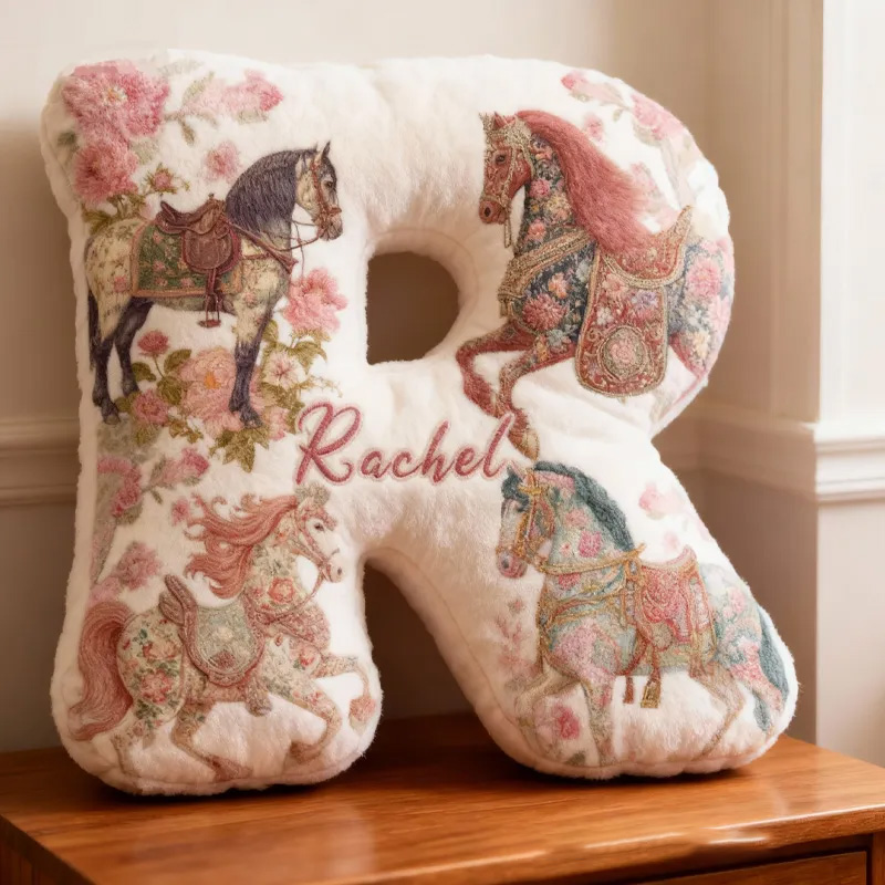 Personalized Riding Floral Letter Pillow Floral Horse Custom Name Festive Flower Decor with French Countryside Gifts for Family Graphic 3D Print for Riding Lovers Equestrian Lovers