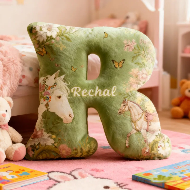 Personalized Equestrian Riding Floral Letter Pillow Floral Horse Custom Name Festive Flower Decor with French Countryside Gifts for Family Graphic 3D Print Riding Equestrian Lovers