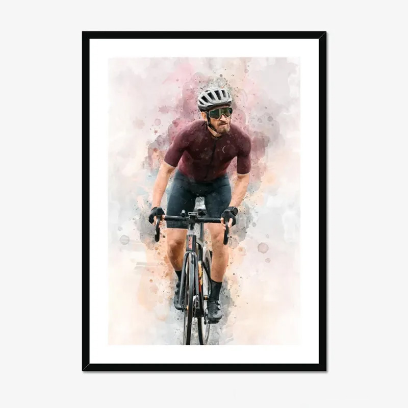 Personalized Bicycle Cartoon Portrait Watercolour Cyclist Gift Idea Cycling Present for Him