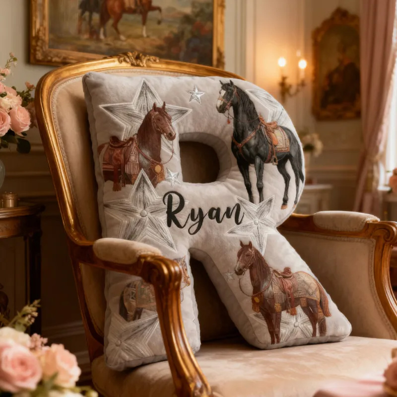 Personalized Riding Equestrian Star Letter Pillow Horse Custom Name Festive Decor with French Countryside Gifts for Family Graphic 3D Print for Riding Lovers Equestrian Lovers