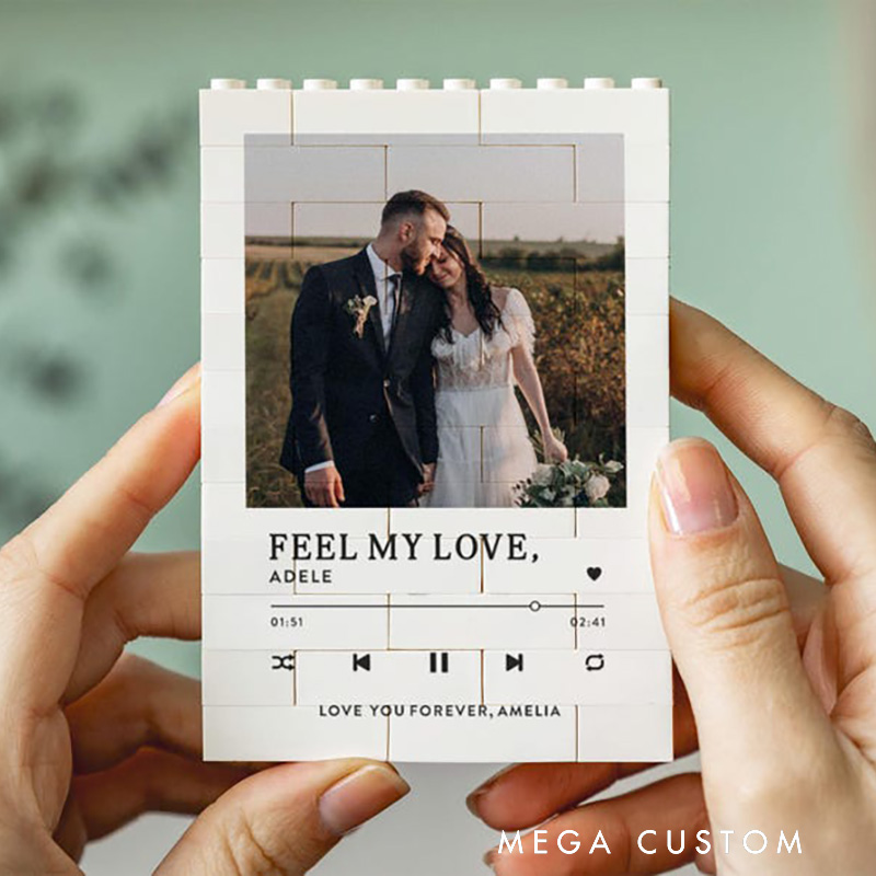 Personalized Wedding Music Gift for Couple All My Love Photo Building Block Keepsake Valentine's Day Anniversary Christmas Present Romantic Song Memory