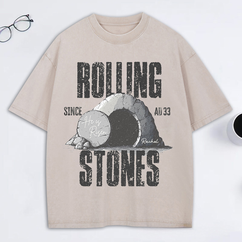 Personalized Rolling Stones Since AD33 Washed T-Shirt with Custom Name Christian Shirt Religious Christian Gift Easter Gift for Christians