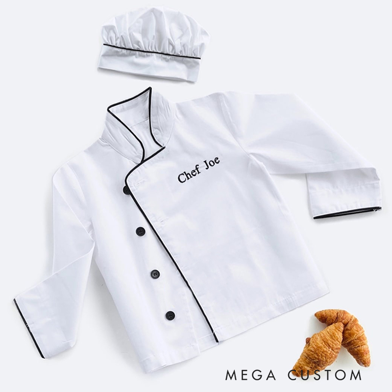Personalized Kids Chef Coat & Hat Holiday Play Costume Kids Chef Hat Embroidered Cooking Costume