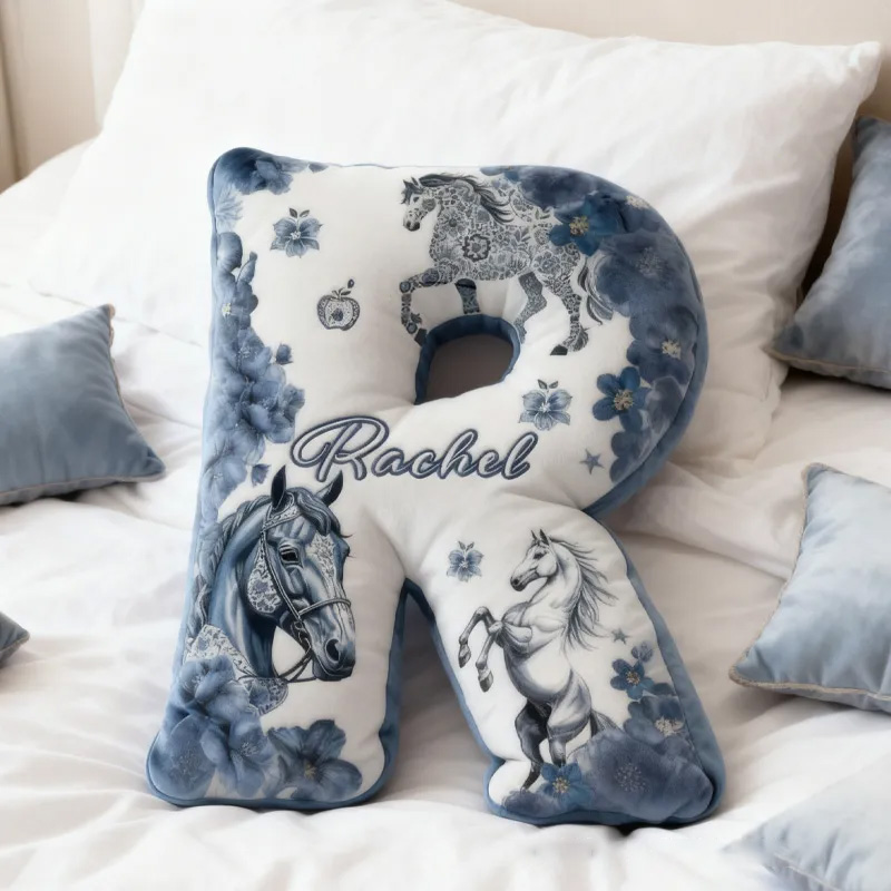 Personalized Riding Porcelain Floral Letter Pillow Floral Horse Custom Name Festive Flower Decor with French Countryside Gifts for Family Graphic 3D Print for Riding Lovers Equestrian Lovers