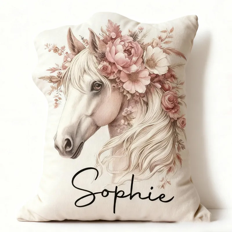 Personalized Floral Horse Graphic 3D Print Pillow Decor Equestrian Gifts for Riding Lovers Soft and Funny Home Decor