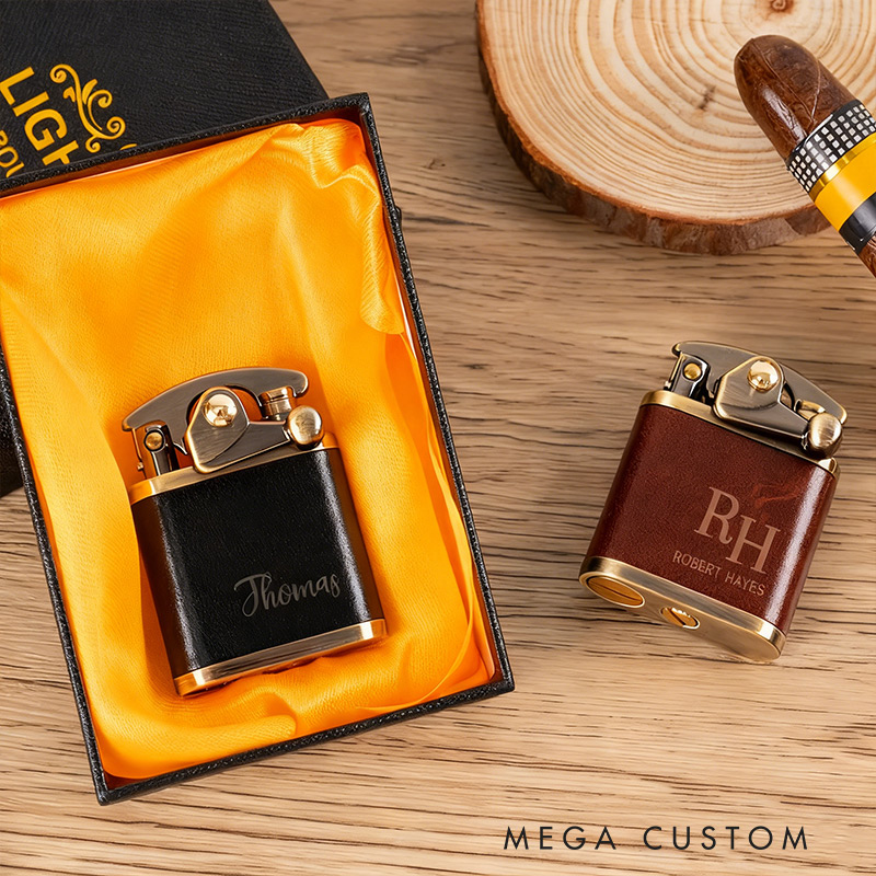 Personalized Engraved Leather Lighter for Men Groomsmen Wedding Valentine’s Day Gift for Boyfriend Dad Gift Anniversary Gift for Him