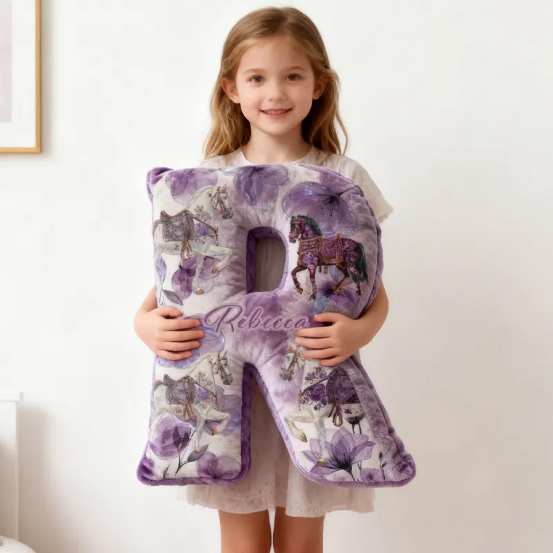 Personalized Riding Floral Letter Pillow Floral Horse Custom Name Festive Flower Decor with French Countryside Gifts for Family Lavender Graphic 3D Print for Riding Lovers Equestrian Lovers