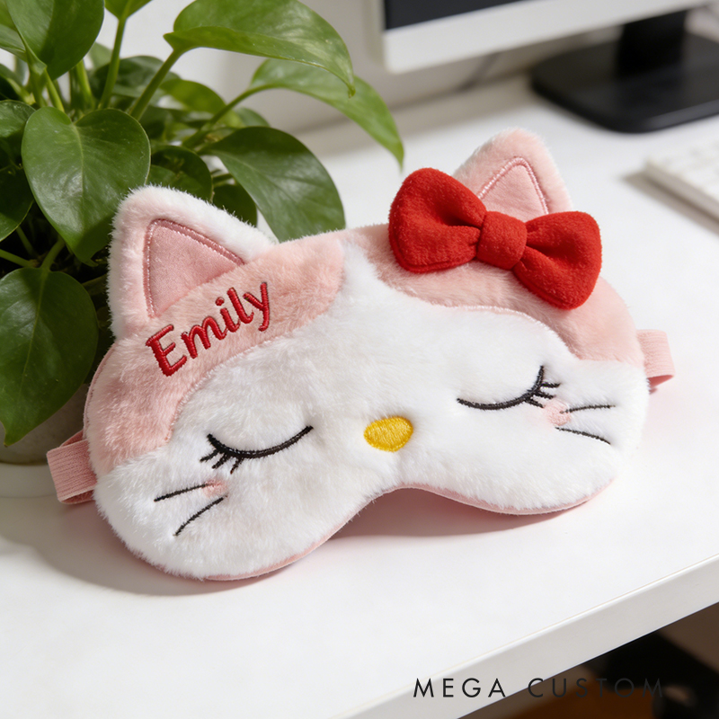 Personalized Whimsical Cat Sleep Eye Mask Custom Eye Cover Comfortable Gift for Children