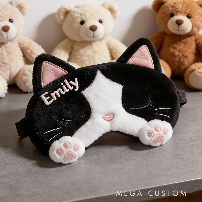 Personalized Whimsical Cat Sleep Eye Mask Custom Eye Cover Comfortable Gift for Children