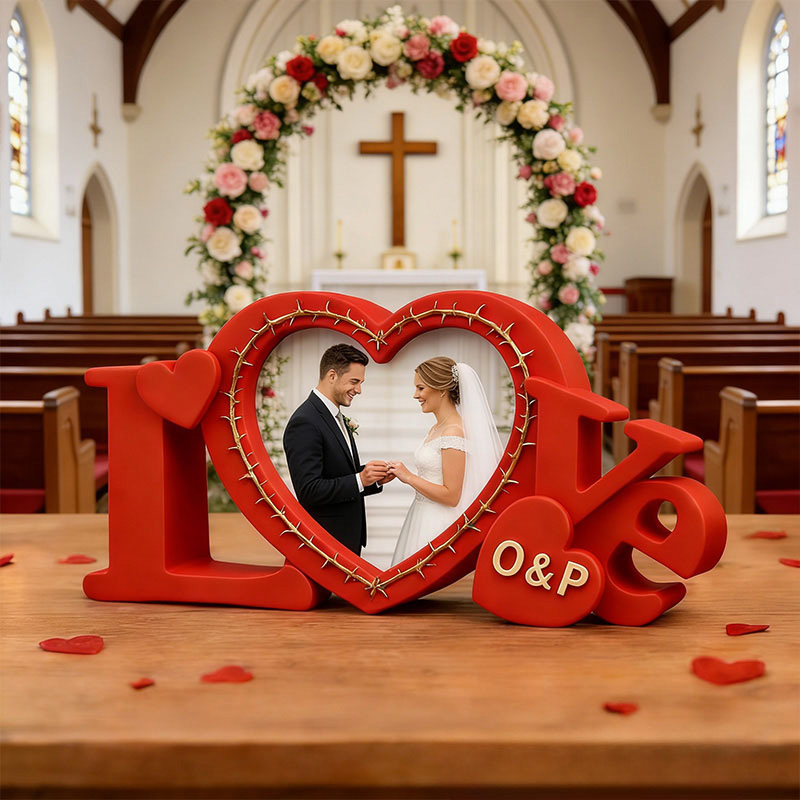 Personalized 3D Printable LOVE Photo Frame with Custom Names Wedding & Home Decor Anniversary Gift Valentines Day Gift Heart Picture Gift for Couples