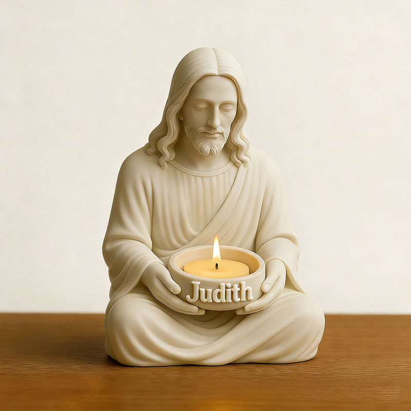 Personalized 3D Printable Jesus Tealight Candle Holder with Custom Name Christmas Decoration Christian Home Decor & Spiritual Gift Prayer Space Gift
