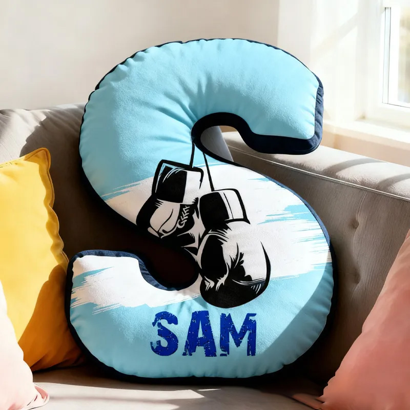 Personalized Letter Pillow Graphic 3D Print Multicolour Boxing Gloves Funny Letter Pillow Custom Name Pillow Comfortable Christmas Decor for Gym Lovers