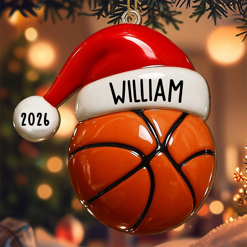 Personalized Sports-Themed Acrylic Christmas Ornament with Custom Name and Year  