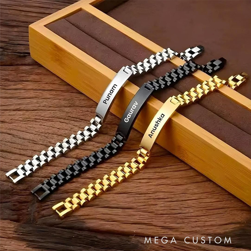 Personalized Bar Bracelet with Name Engraving Pendant Chain Men’s Gifts Father’s Day Valentine’s Day Gifts Groomsmen Bracelets