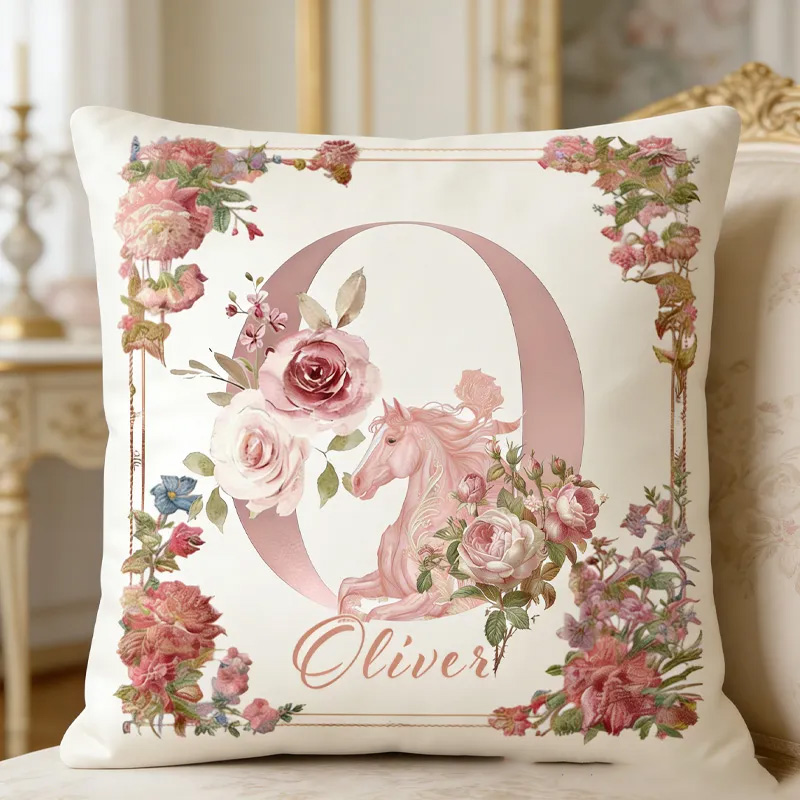 Personalized Horse Initials Letter Throw Pillow Cover with Name Home Decor Birthday Anniversary Gift for Horse Owner Lover Riding Lovers Equestrian Lovers