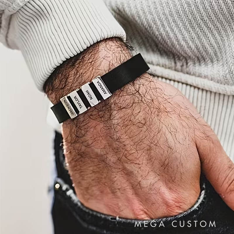 Personalized Genuine Leather Men's Bracelet with Stainless Steel Accents Custom Engraved Minimalist Design Ideal Men's Gifts for Father's Day and Valentine's Day