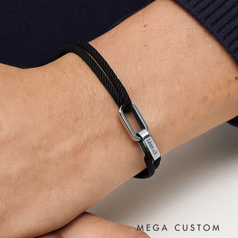 Personalized Adjustable Couple Bracelet Custom 2-Name Engraving Minimalist Beaded Rope Maillard Tones Ideal Men's Gifts for Father's Day and Valentine's Day