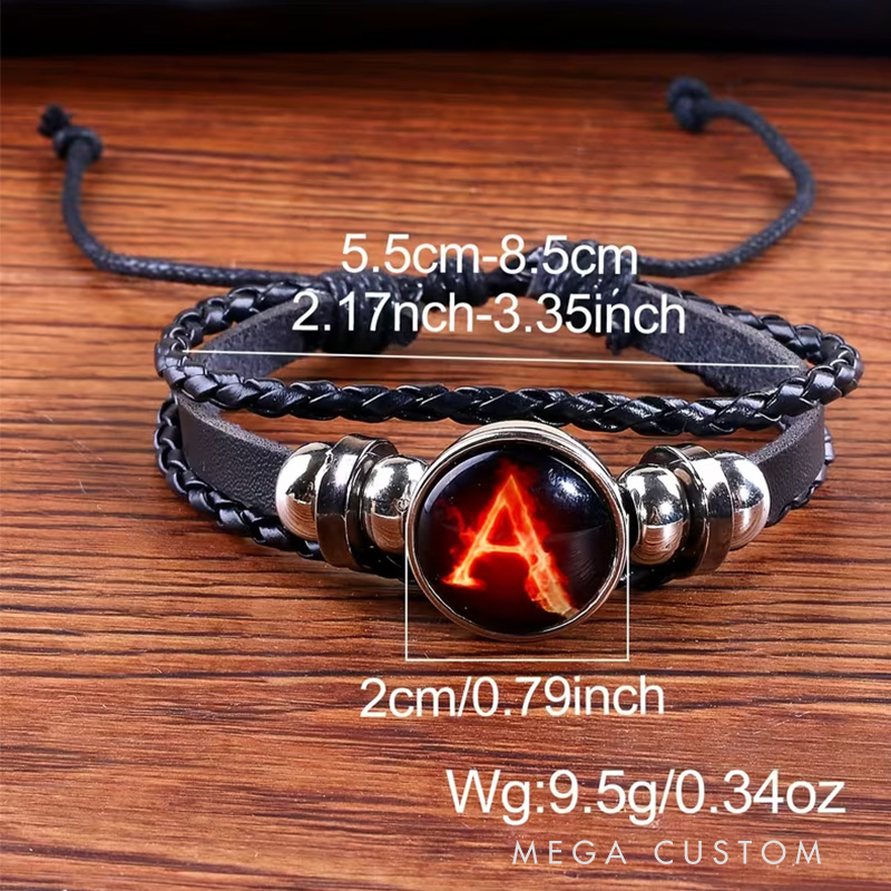Personalized Flame Punk Style PU Leather Bracelet Initial Letter Design Adjustable Metal Accent Ideal Men's Gifts Valentine's Day Gifts Groomsmen Bracelets