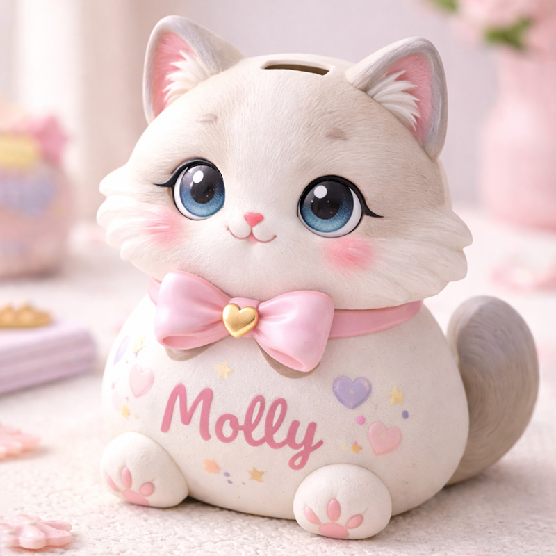 Personalized Cat Piggy Bank 3D Printed Nursery Decor Kids Birthday Gift Custom Piggy Bank Gifts for Kids Baby Shower Gift