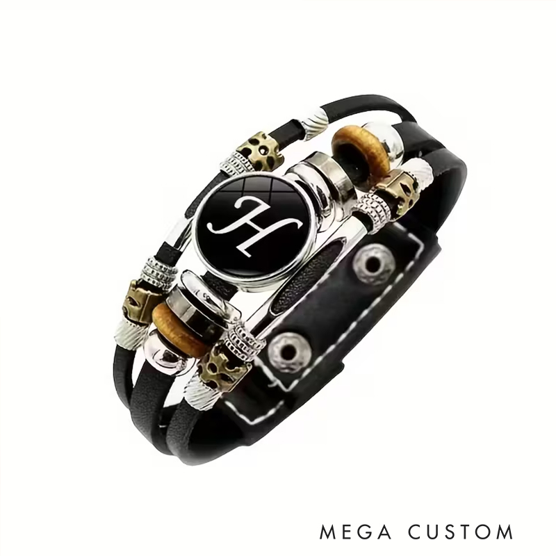Personalized PU Leather Multilayer Braided Punk Style Bracelet with A-Z Alphabet Custom Name Identification Ideal Men's Gifts for Valentine's Day and Groomsmen