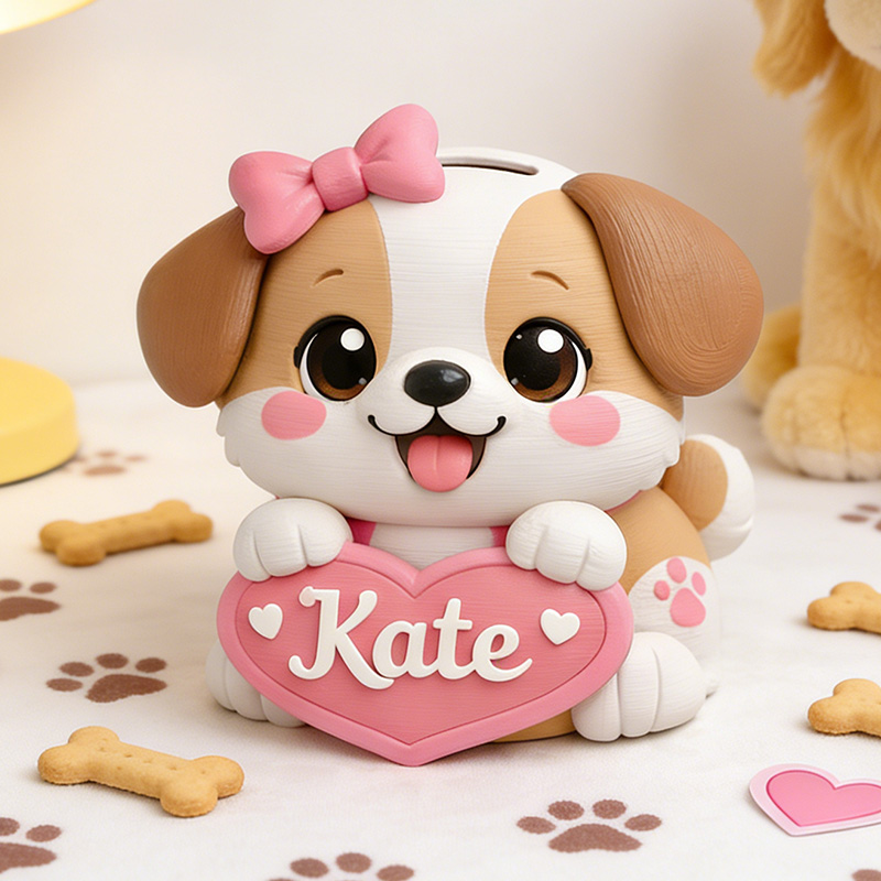 Personalized Dog Piggy Bank 3D Printed Nursery Decor Kids Birthday Gift Custom Piggy Bank Gifts for Kids Baby Shower Gift