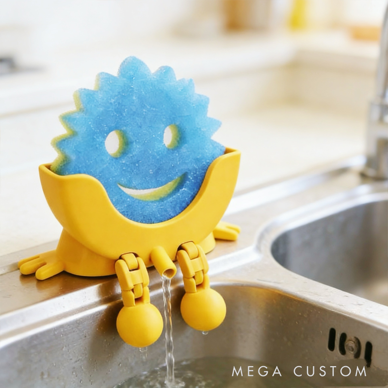 3D Printed Sink Sponge Holder - Funny Smiley Face Kitchen Organizer with Drainage Legs
