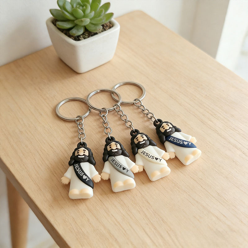 Personalized Little Jesus Figure Sash Jesus Loves You Keychain Custom Name Mini Jesus Keychain Christian Collectables Religious Gift for Jesus Lover