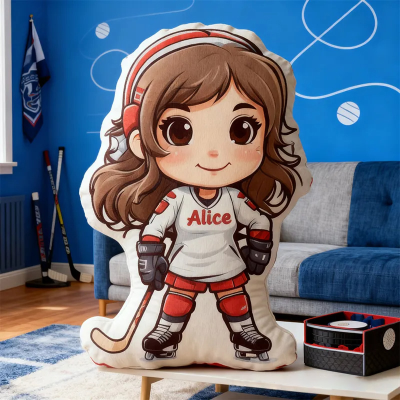 Personalized Girl Hockey Player Pillow with Custom Name Perfect for Young Hockey Fans