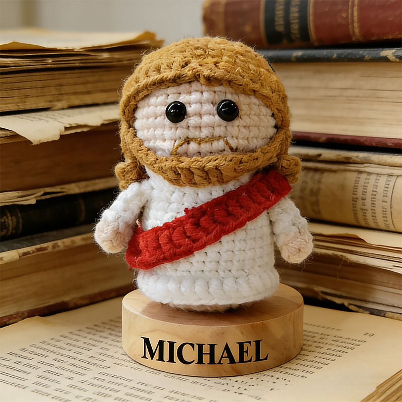 Personalized Crochet Jesus Doll with Custom Name in Base Christian Amigurumi Figurine for Kids or Adults Religious Gift Prayer Corner Faith Gift