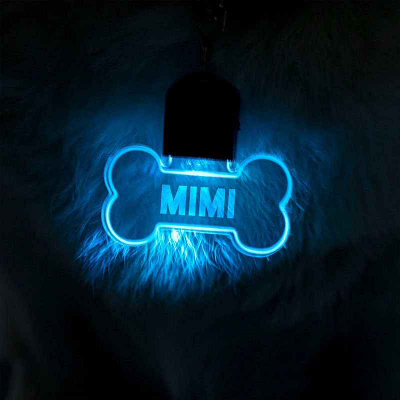 Personalized Paw and Bone Shaped LED Acrylic Dog Collar Tag with Name 7 Light Colors Dogs Safety Night Walking Camping Accessories for Pet Lovers