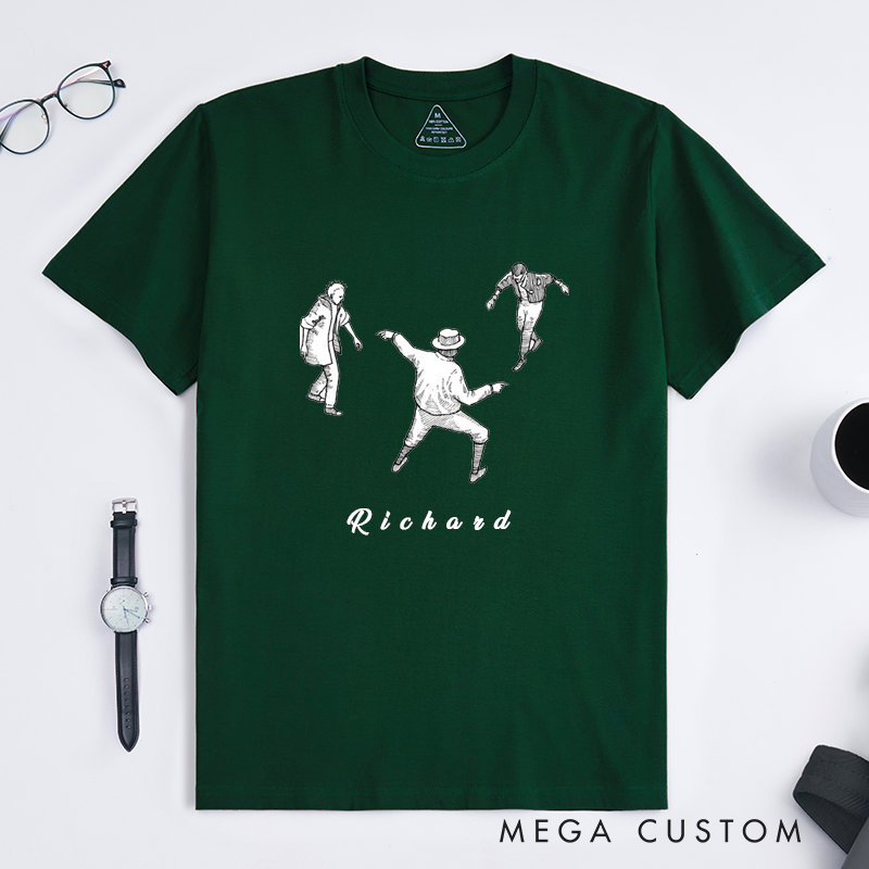 Personalized Classic T-Shirt Vintage Dance Illustration Unisex Custom Name Retro Art Gift for Men Women Unique Birthday Present for Friends Family