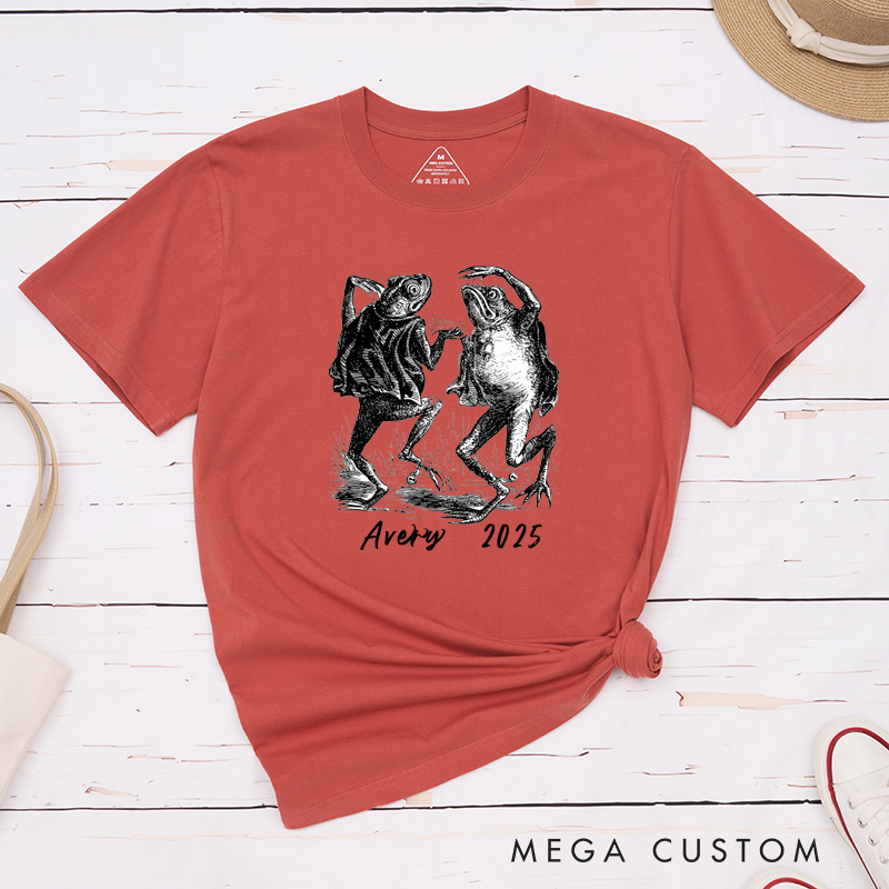 Personalized Classic T-Shirt Frog Dance Unisex Custom Vintage Amphibian Art Gift Unique Animal Lovers Tee for Men Women Friends Birthday Present 