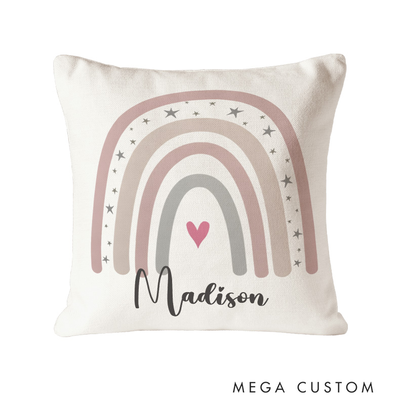 Personalized Rainbow Birth Stats Throw Pillows Featuring Baby's Details And Cheerful Colors Throw Pillows