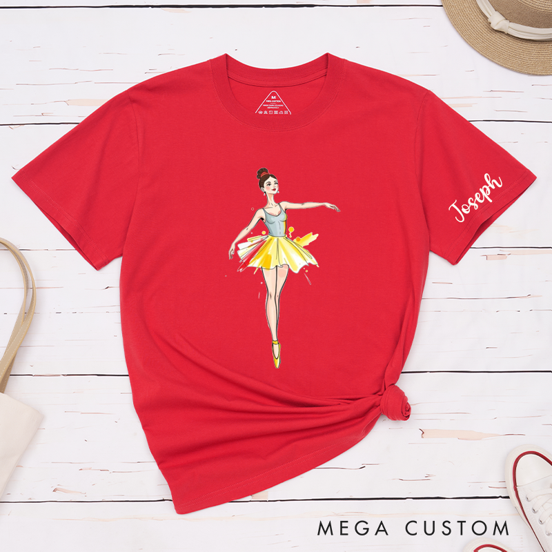 Personalized Ballerina Classic T-Shirts Custom Name Dance Gift for Girls Ballet Lover Unique Birthday Present for Daughter and Kids Fashionable Tee