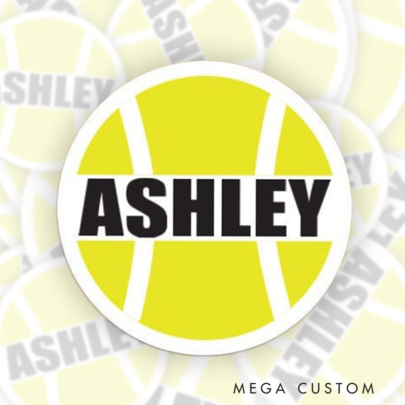 Personalized Tennis Fan Sticker Classic Yellow Ball with Bold Text  