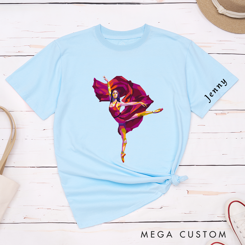 Personalized Artistic Ballet Dancer T-Shirt Custom Watercolor Design with Name Unique Gift for Dance Lovers Classic Apparel for Men and Women  