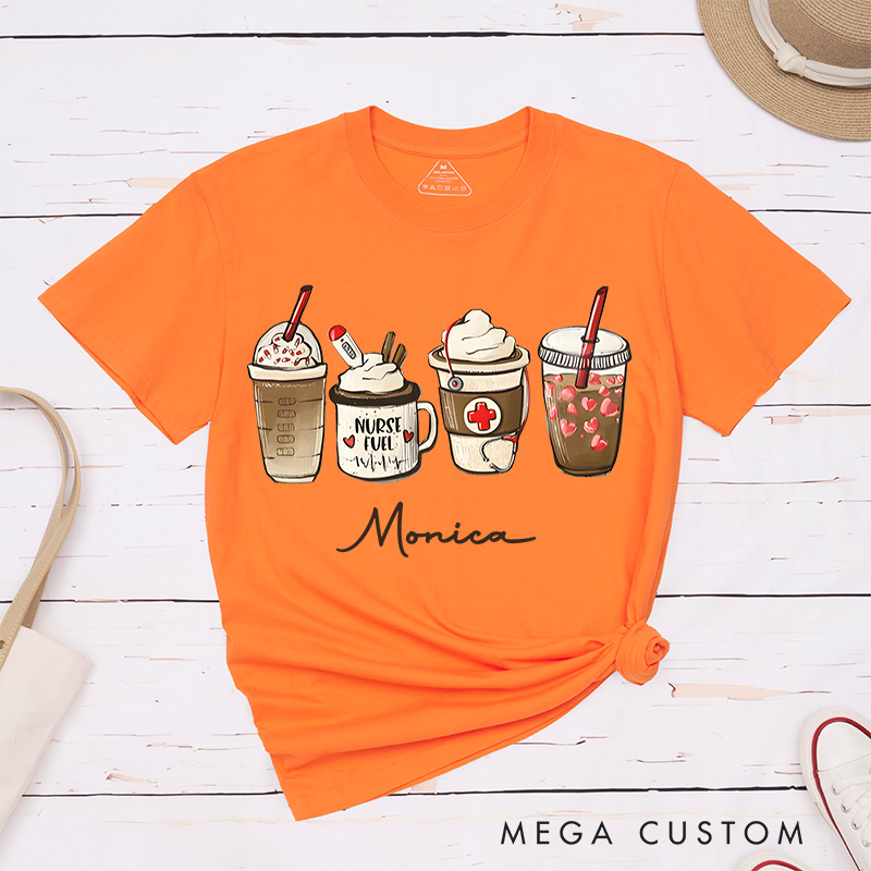 Personalized Nurse T-Shirts Nurse Fuel Coffee and Care T-Shirts