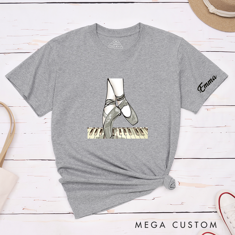 Personalized Ballet Shoes and Piano Keys Classic T-Shirts Custom Name Dancer Gift for Ballet Lovers Unique Dance Teacher Present 