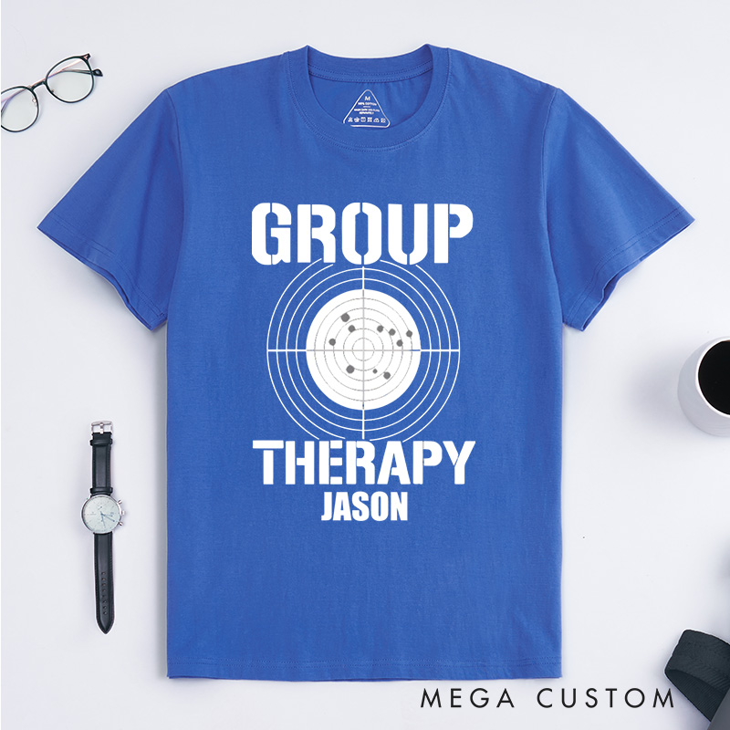 Personalized Group Therapy Target Practice Shooting Range Humor Gun Lover Men's T-shirt Cancer Warrior Gift