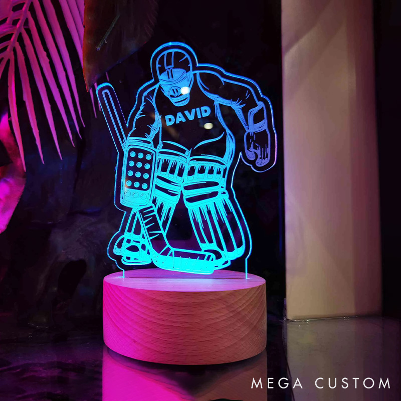Personalized Ice Hockey LED Night Light with Custom Player Name for Player Gift
