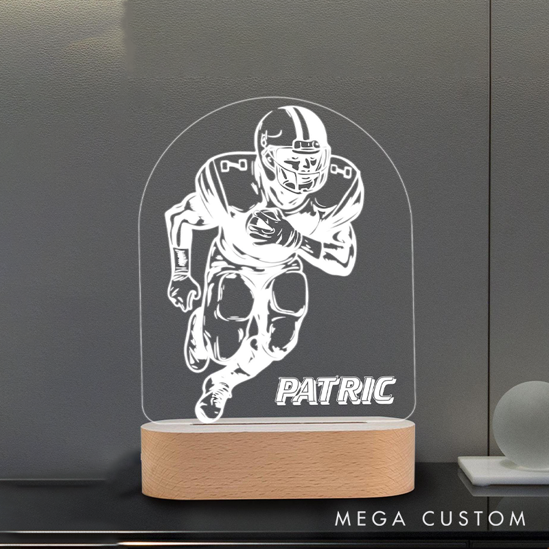 Personalized American Football LED Night Light with Custom Name and Dynamic Player Design