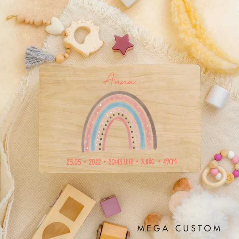 Personalized Memory Box Baby Pink Rainbow Gift for Birth Christening Gift