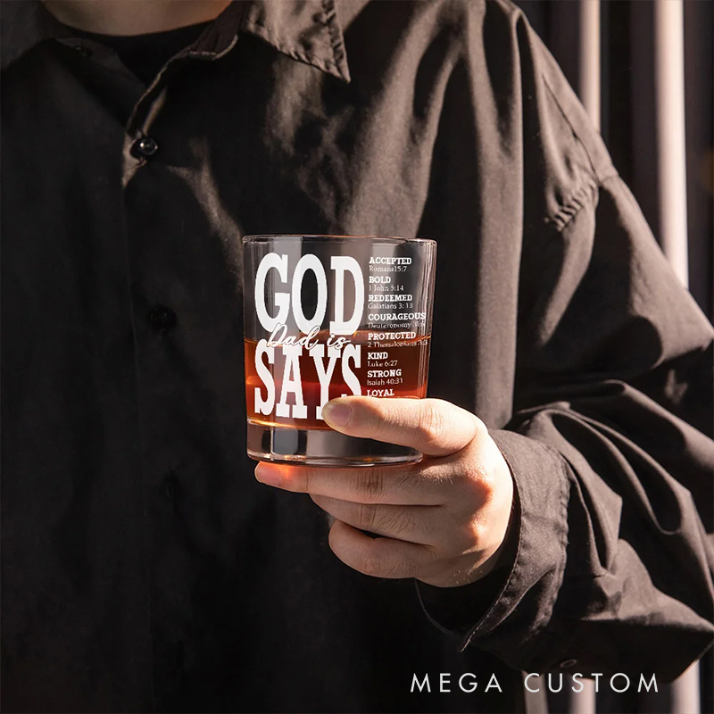 Personalized God Says Ebible Verse 10.5 oz Old Fashioned Rock Whiskey Glass with Nickname Father's Day Birthday Gift for Man Christian Gift for Him