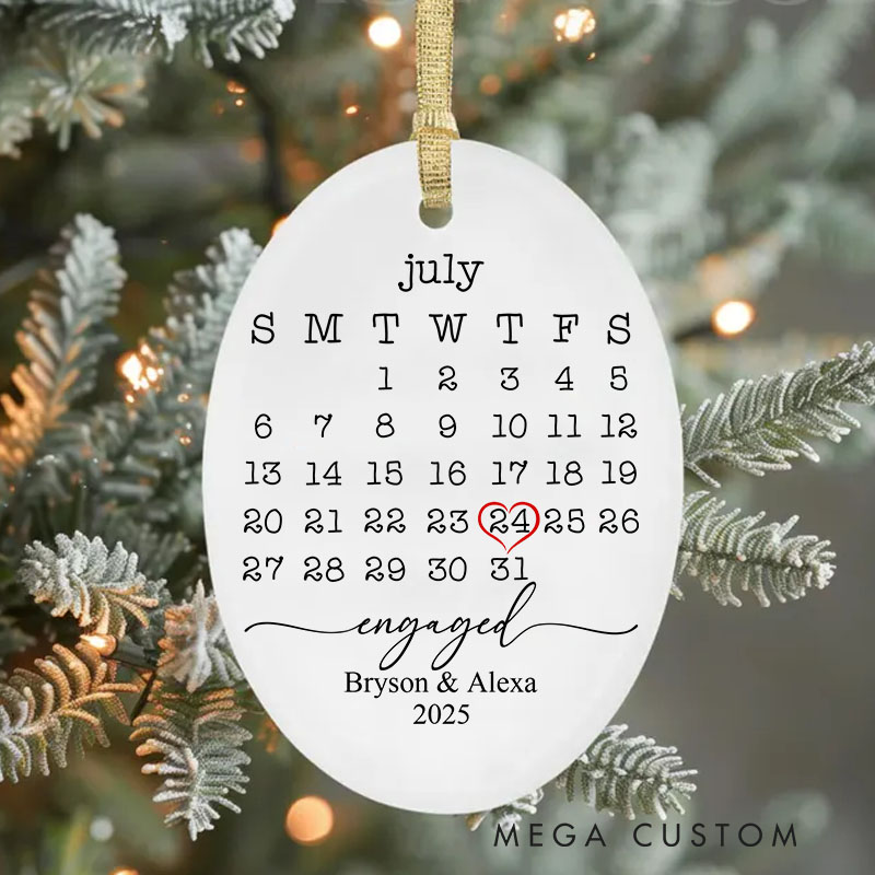 Personalized Engaged Date Christmas Ornament Couple Engagement Name and Date Ornament